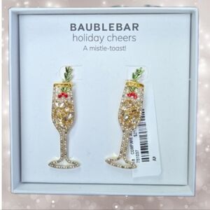 BaubleBar Holiday Cheers! A Mistletoast Earrings, New In Box